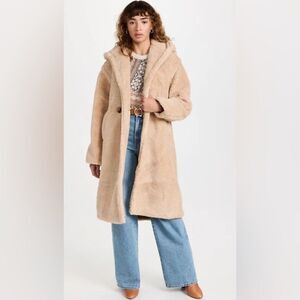 Apparis Mia 2 Hooded Faux Shearling Coat in Toffee NWT